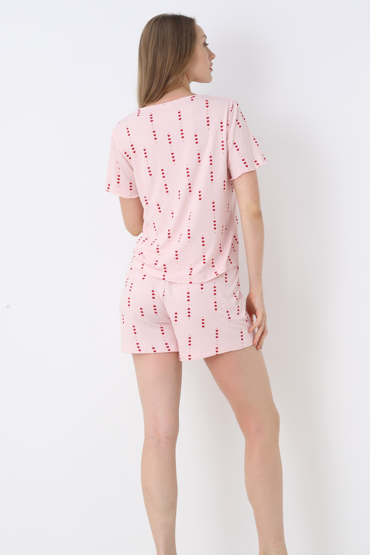 TURAY-Bianca Charm Salmon Pajama Set with Short Sleeve Shorts 3