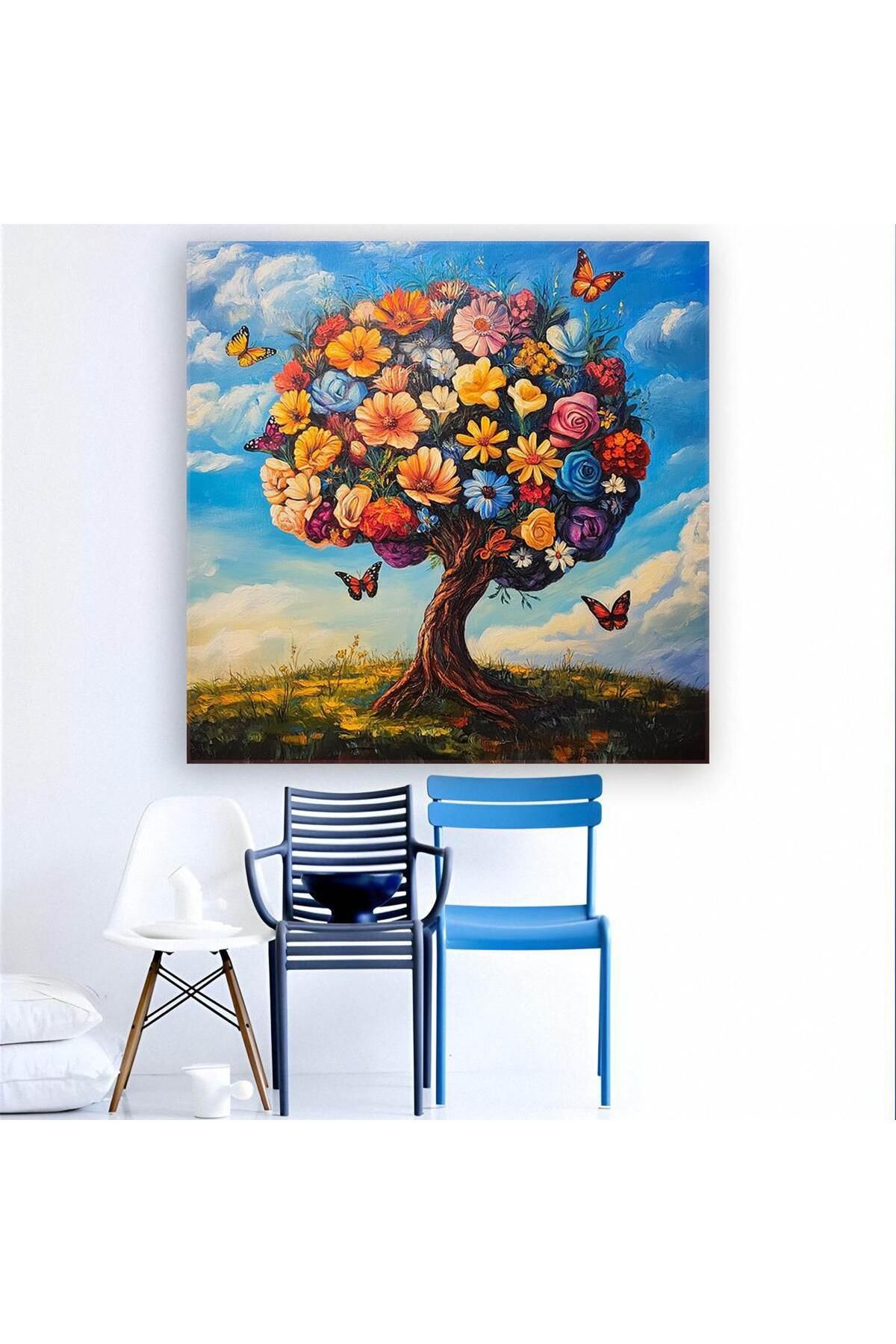 Ritmo Canvas Çiçek Ağaç ve Kelebekler Kanvas Tablo
