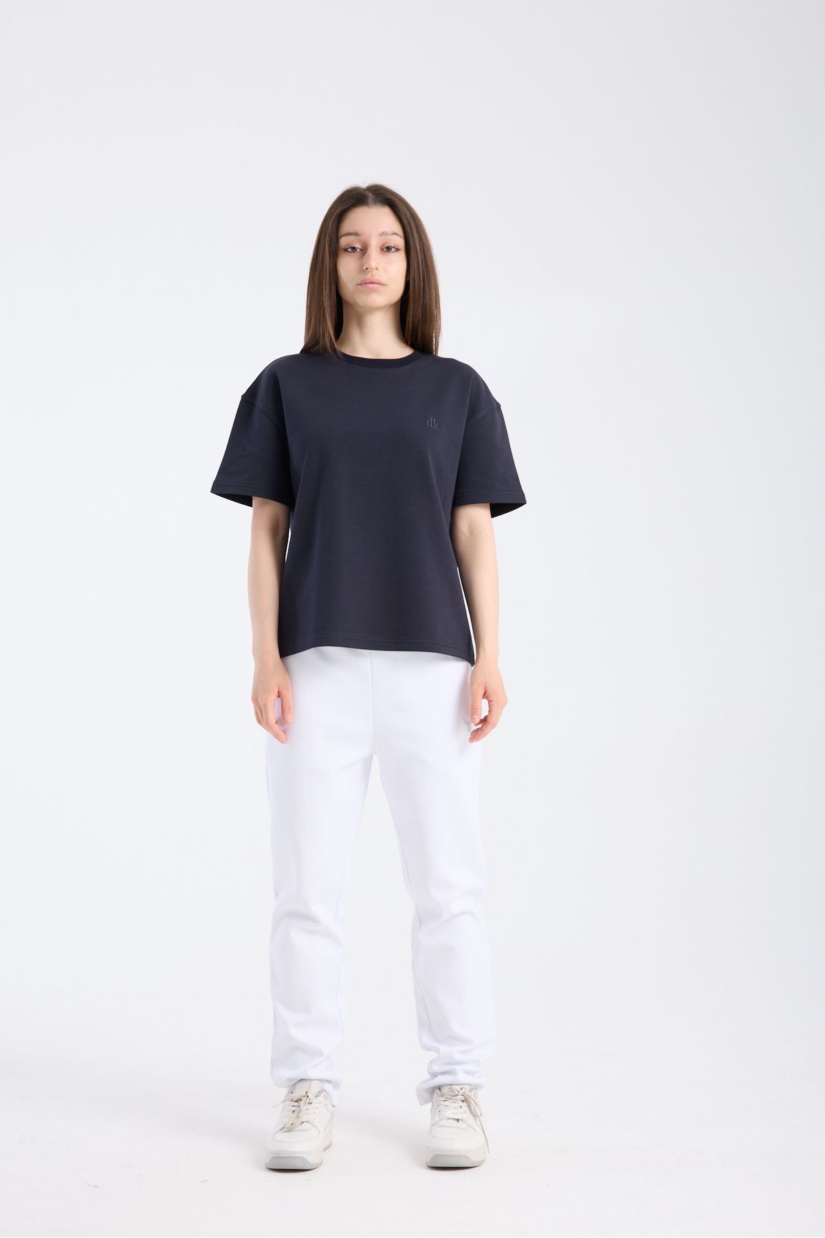 DK DOKUMACI Kadın Loose Fit Yarım kollu T-Shirt Lacivert