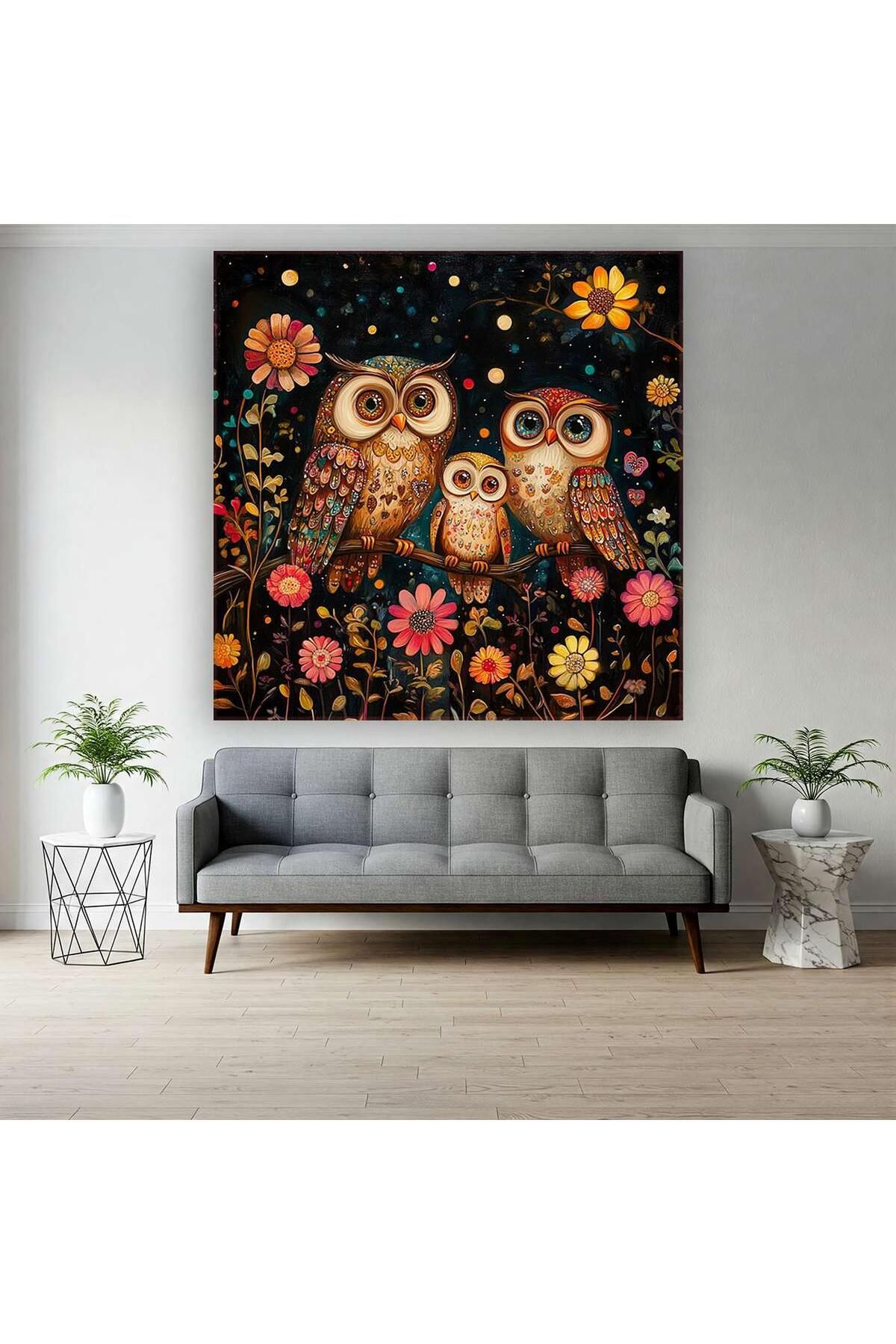 Ritmo Canvas Baykuş Ailesi Gece Ormanı