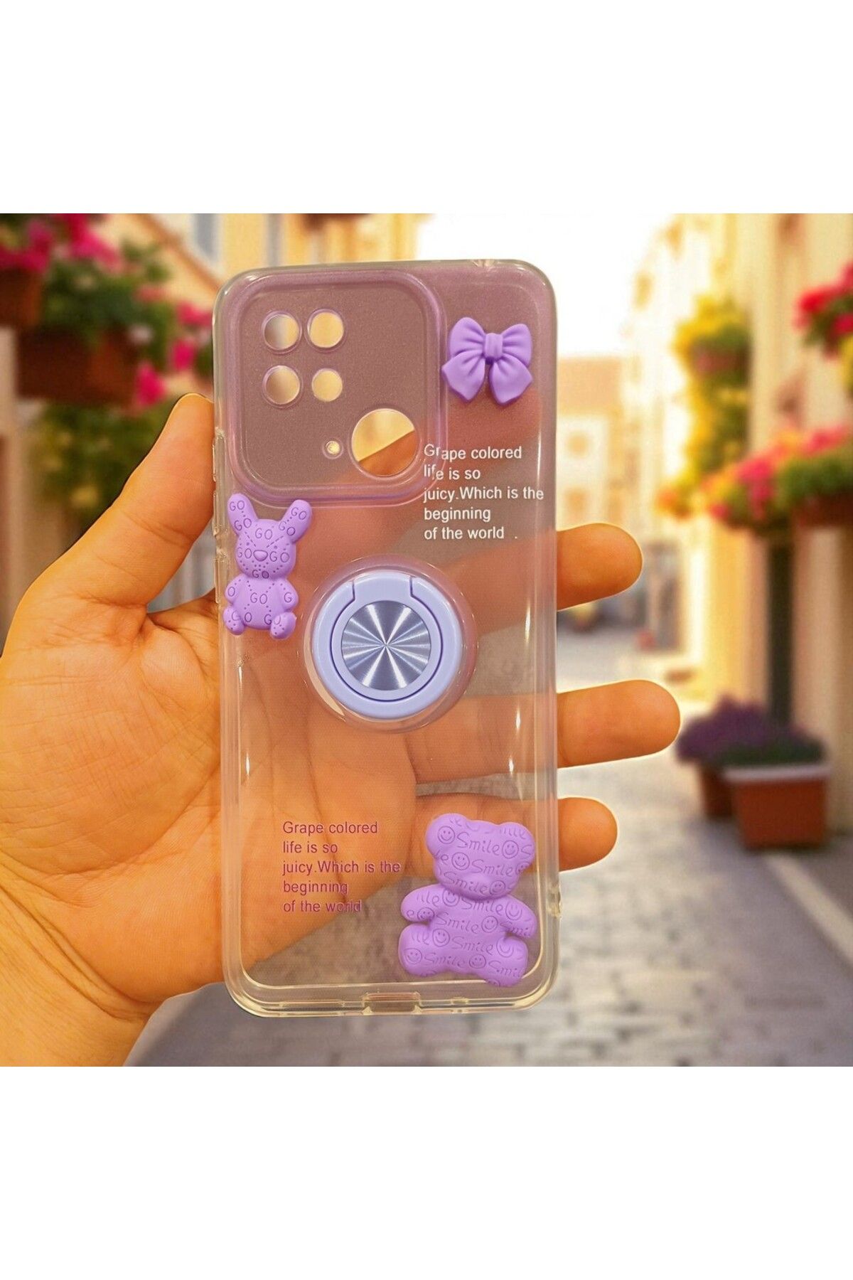 RONA STORE Xıaomi Redmi 10C Uyumlu Renk Geçişli Ayıcık Figürlü Silikon Kılıf