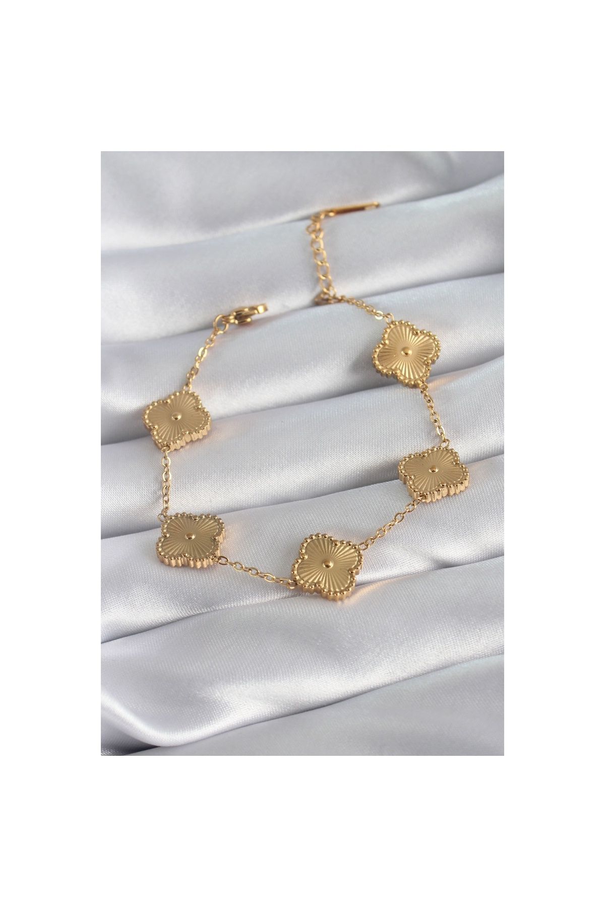 maarketim 316L Çelik Gold Renk Yonca Model İşleme Detay Kadın Bileklik