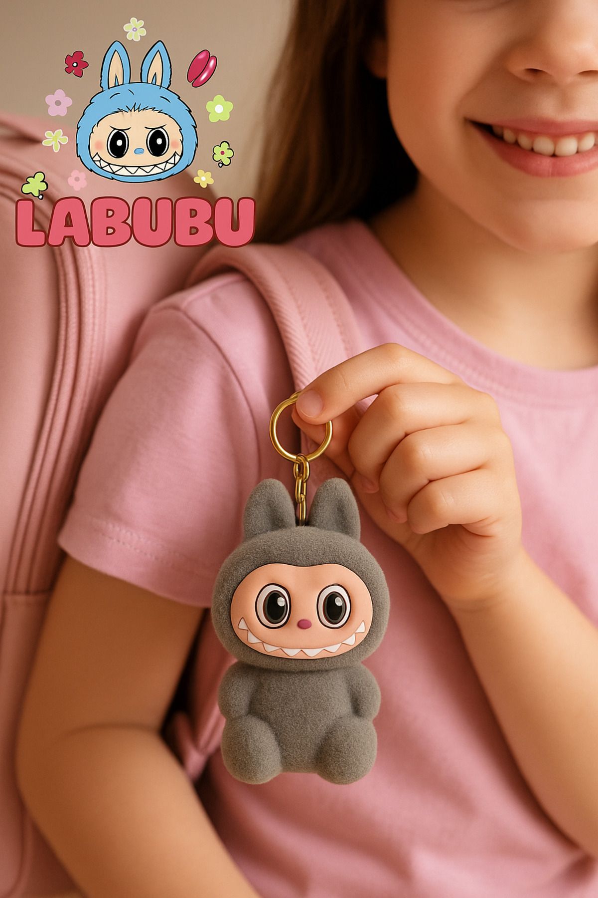 TOYFEST Labubu Peluş Anahtarlık Çanta Şüsü - MODEL 2 - Gri