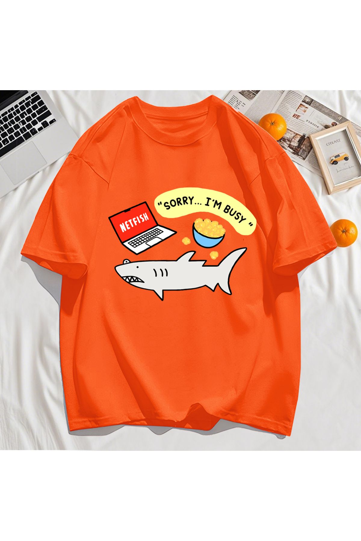 StartMore Y2k Vintage Tişört Tee Üzgünüm Meşgul Balık Desen Baskı