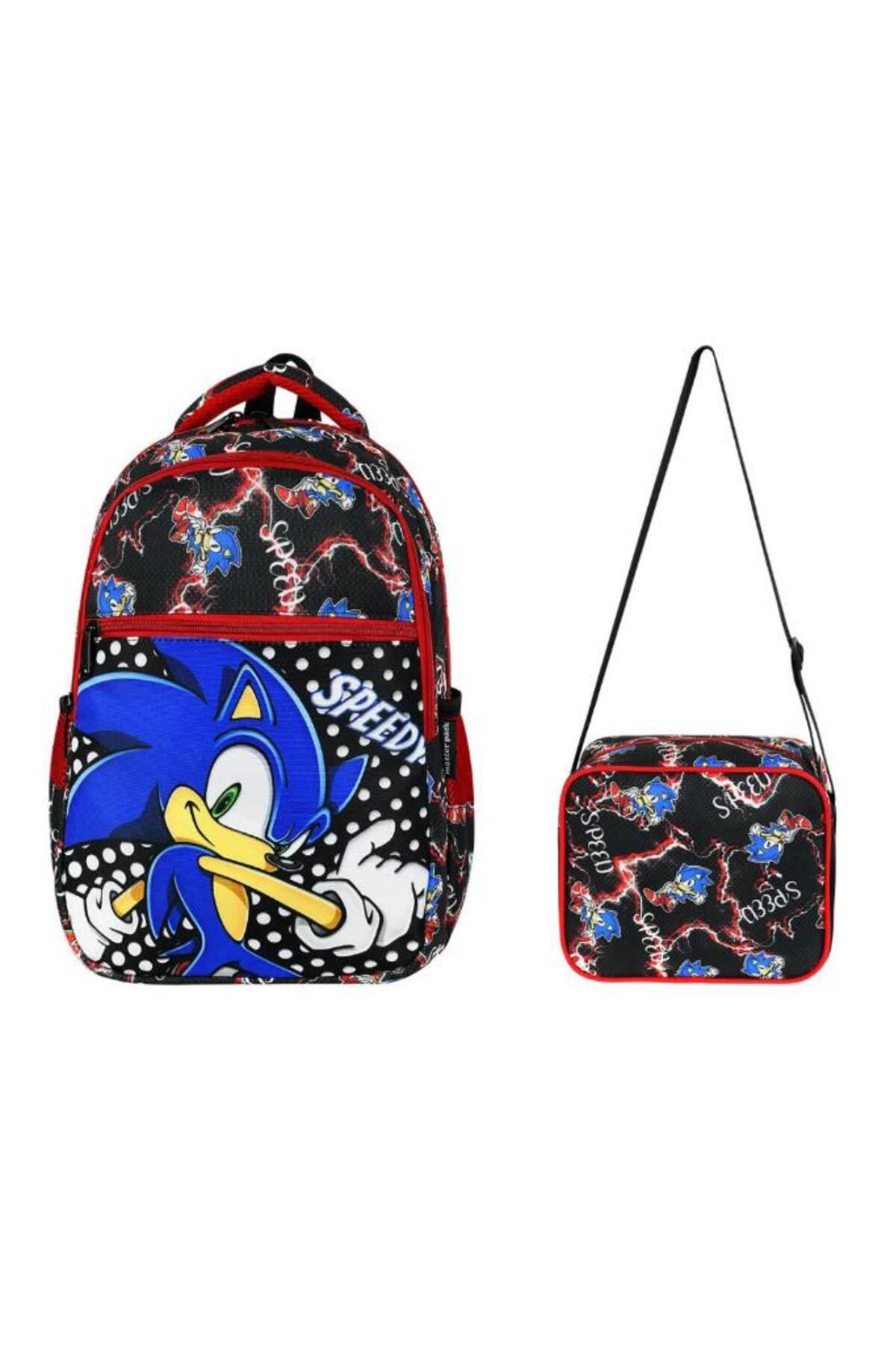 Baginn İlkokul Çantası Sonic 2'li Set 40*30 Cm Beslenme Çantası Ortopedik Sırt Çantası Erkek Çocuk