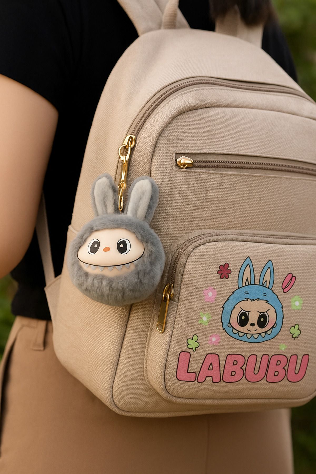 TOYFEST Labubu Peluş Anahtarlık Çanta Şüsü - MODEL 3 - Gri