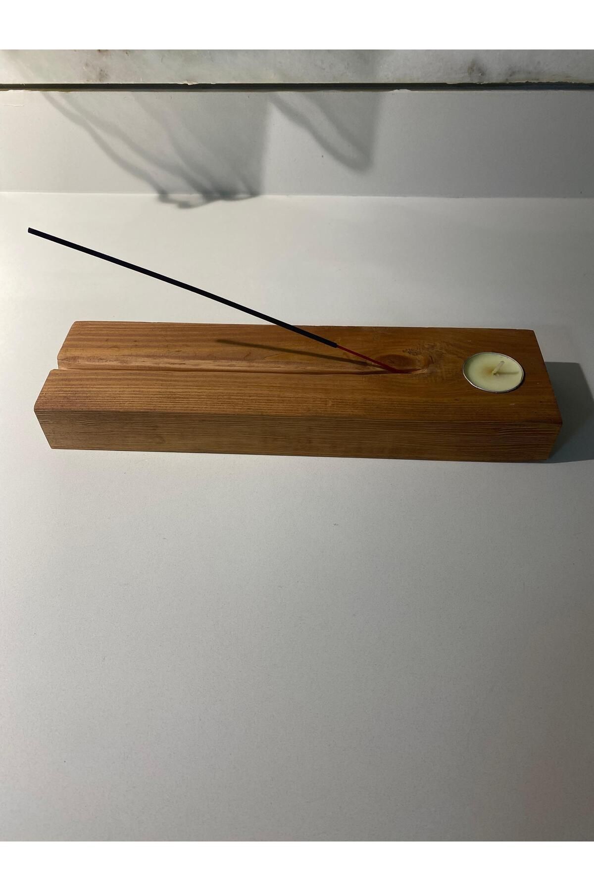 AHŞAP ÖTESİ El Yapımı Ahşap Tealight Mumluk ve Tütsülük - 2'si 1 Arada