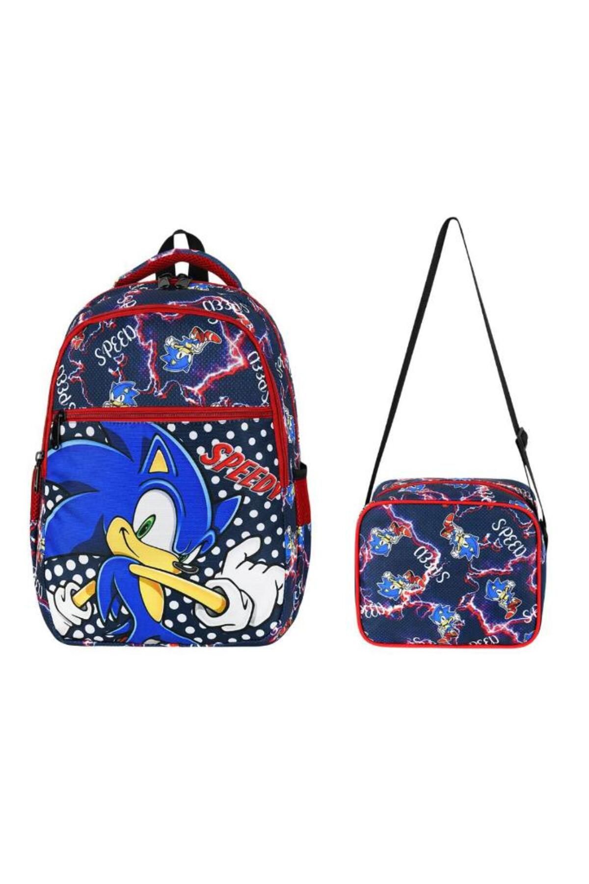 Baginn İlkokul Çantası Sonic 2'li Set 40*30 Cm Beslenme Çantası Ortopedik Sırt Çantası Erkek Çocuk