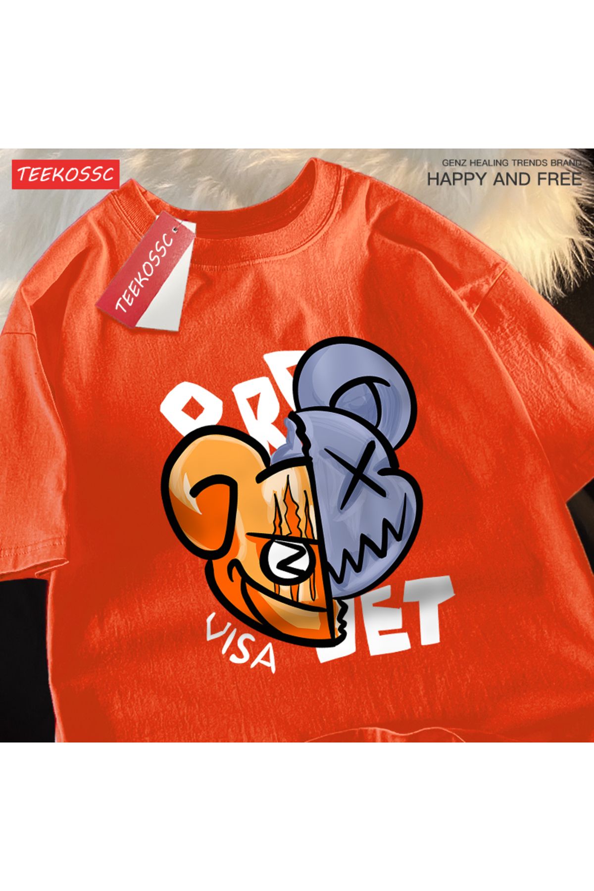 StartMore Y2k Vintage Tişört Tee Eğlenceli karikatürler bölünmüş ayı yüz baskı