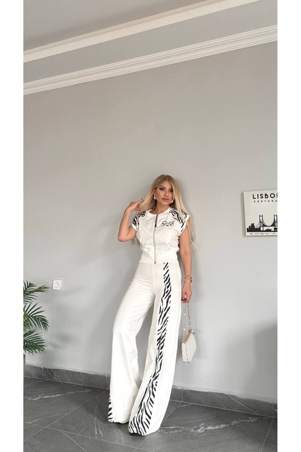 bonibon butikk Kadın Kaliteli Lüks Giyim Geniş Paça Fermuarlı Takım