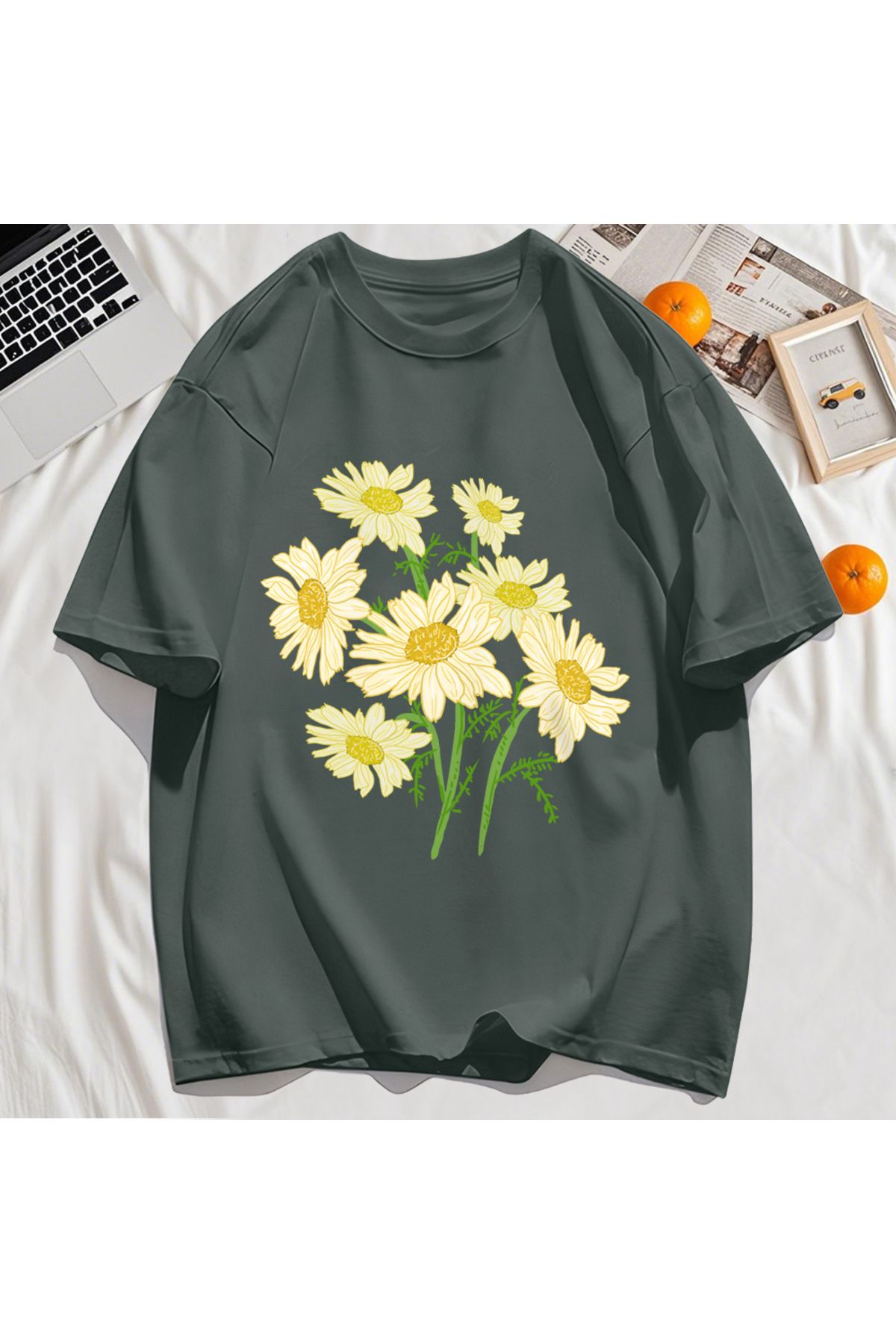 StartMore Y2k Vintage Tişört Tee Sarı Çiçekler Baskı