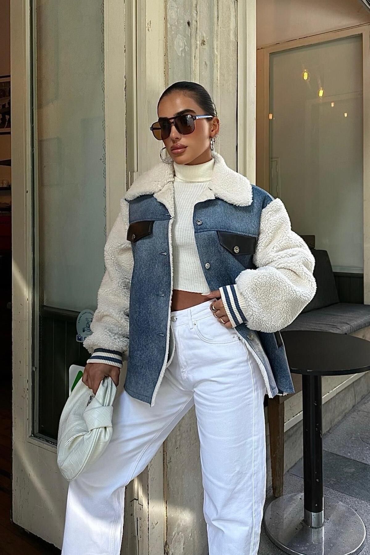 WeShaya Kadın Multi Renk Kürklü Denim Ceket