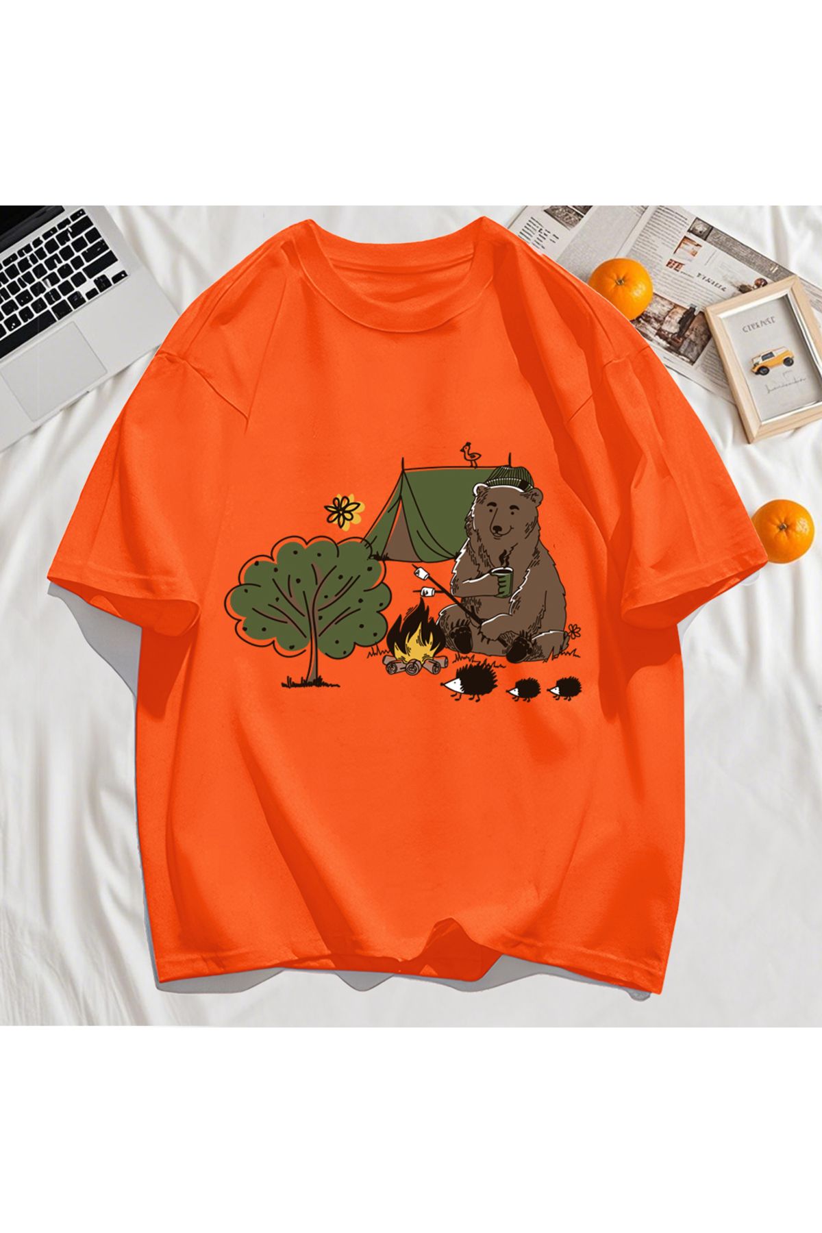 StartMore Y2k Vintage Tişört Tee Kamp Karikatür Ayı Baskı