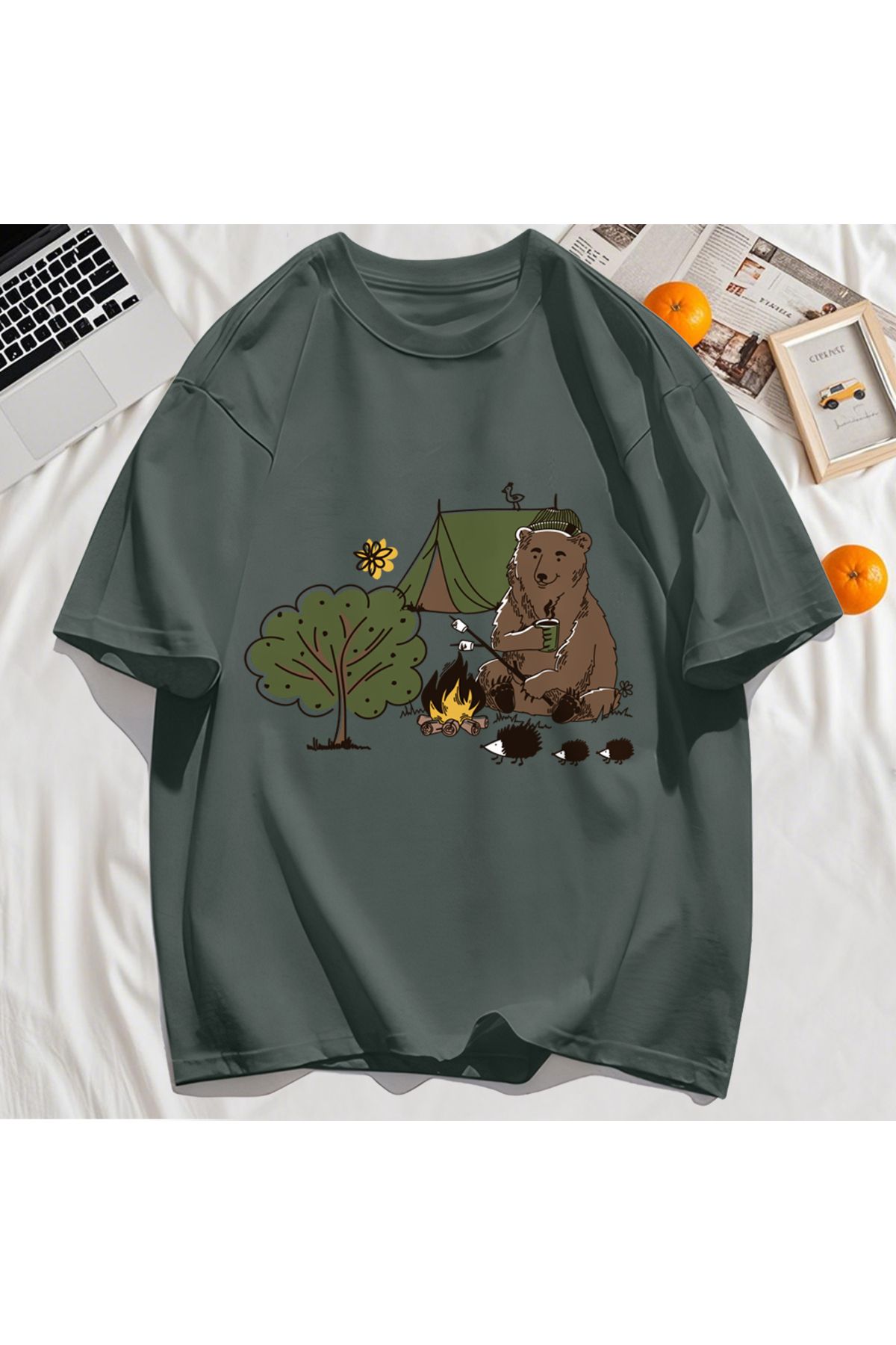 StartMore Y2k Vintage Tişört Tee Kamp Karikatür Ayı Baskı