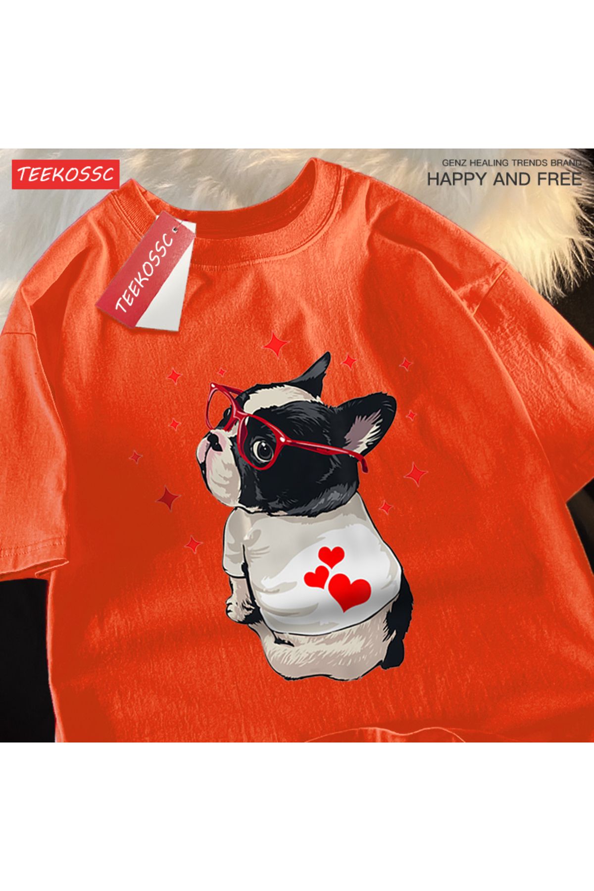 StartMore Y2k Vintage Tişört Tee Sevimli köpek geri bakmak baskı