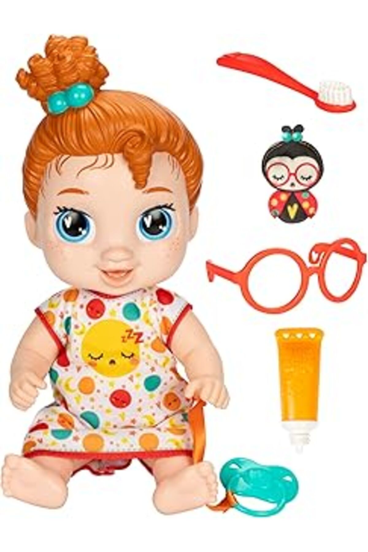 Qedii Baby Alive Lil Dreamer Dottie Doodle Sleepy Bebek Seti, Kırmızı Saç, Eğlenceli Pijama Partisi Temas