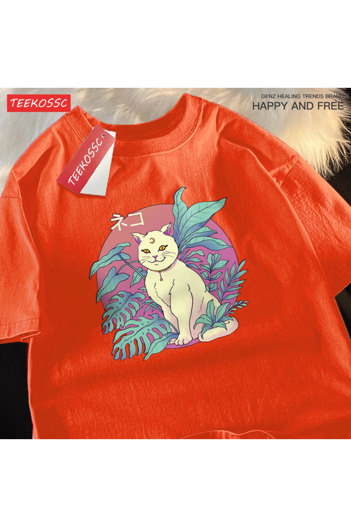 StartMore Y2k Vintage Tişört Tee Japon Harajuku hilal kedi