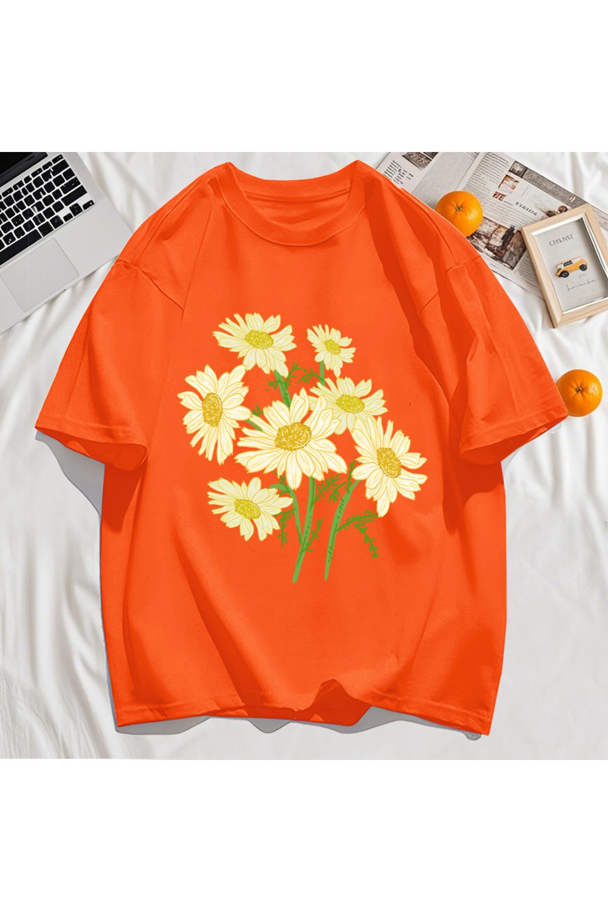 StartMore Y2k Vintage Tişört Tee Sarı Çiçekler Baskı