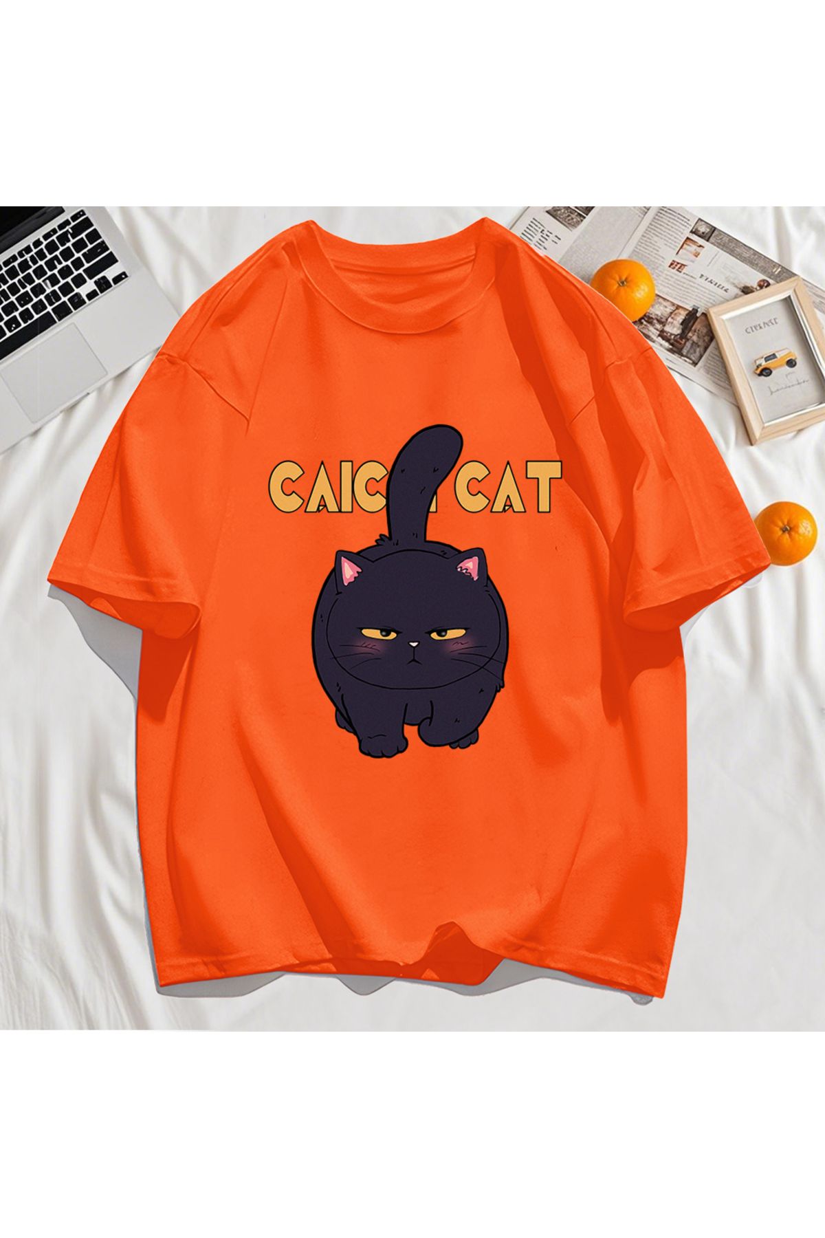 StartMore Y2k Vintage Tişört Tee Siyah Tombul Küçük Kedi Tasarım