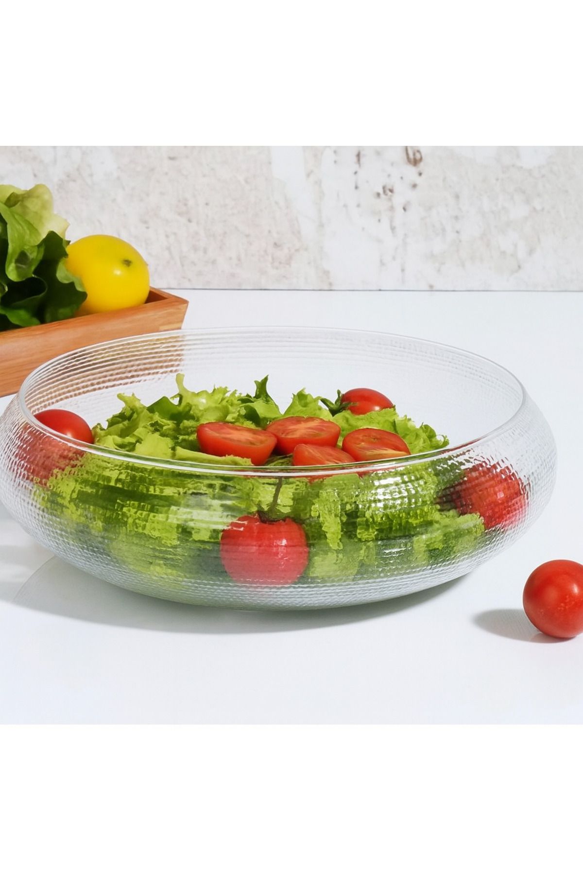 MERTİVAS California Salad Box-salata Kasesi Kaşıklı 36 CM Rustik cam Kase one size
