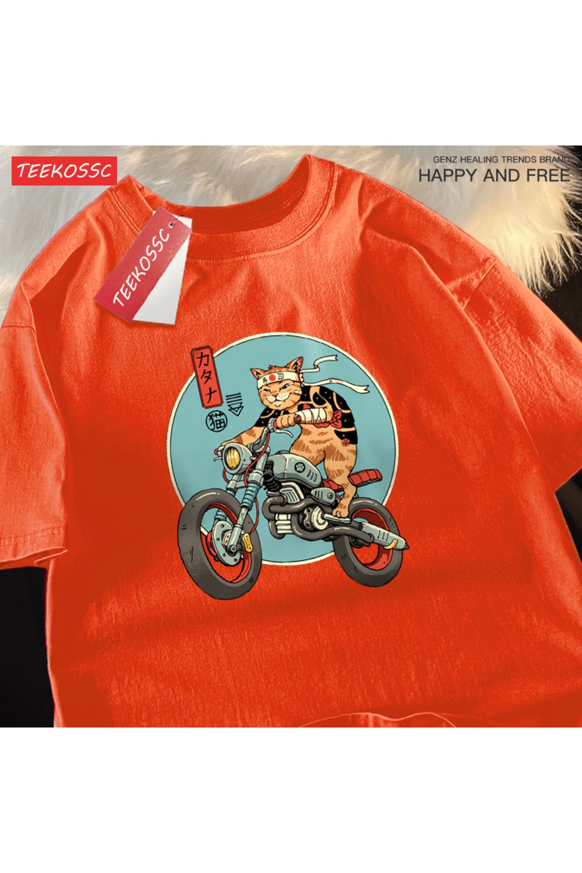 StartMore Y2k Vintage Tişört Tee Japon Harajuku motosiklet kedi