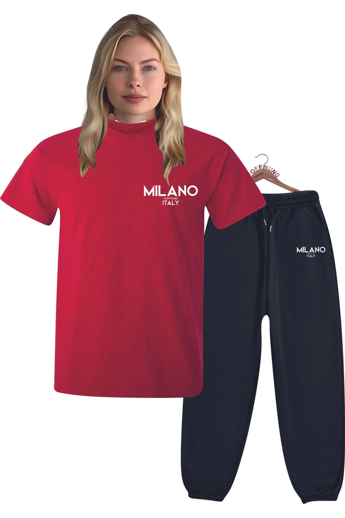 HOFFNUNG Unisex Erkek/Kadın Bisiklet Yaka MILANO ITALY baskılı Alt Üst eşofman Takım