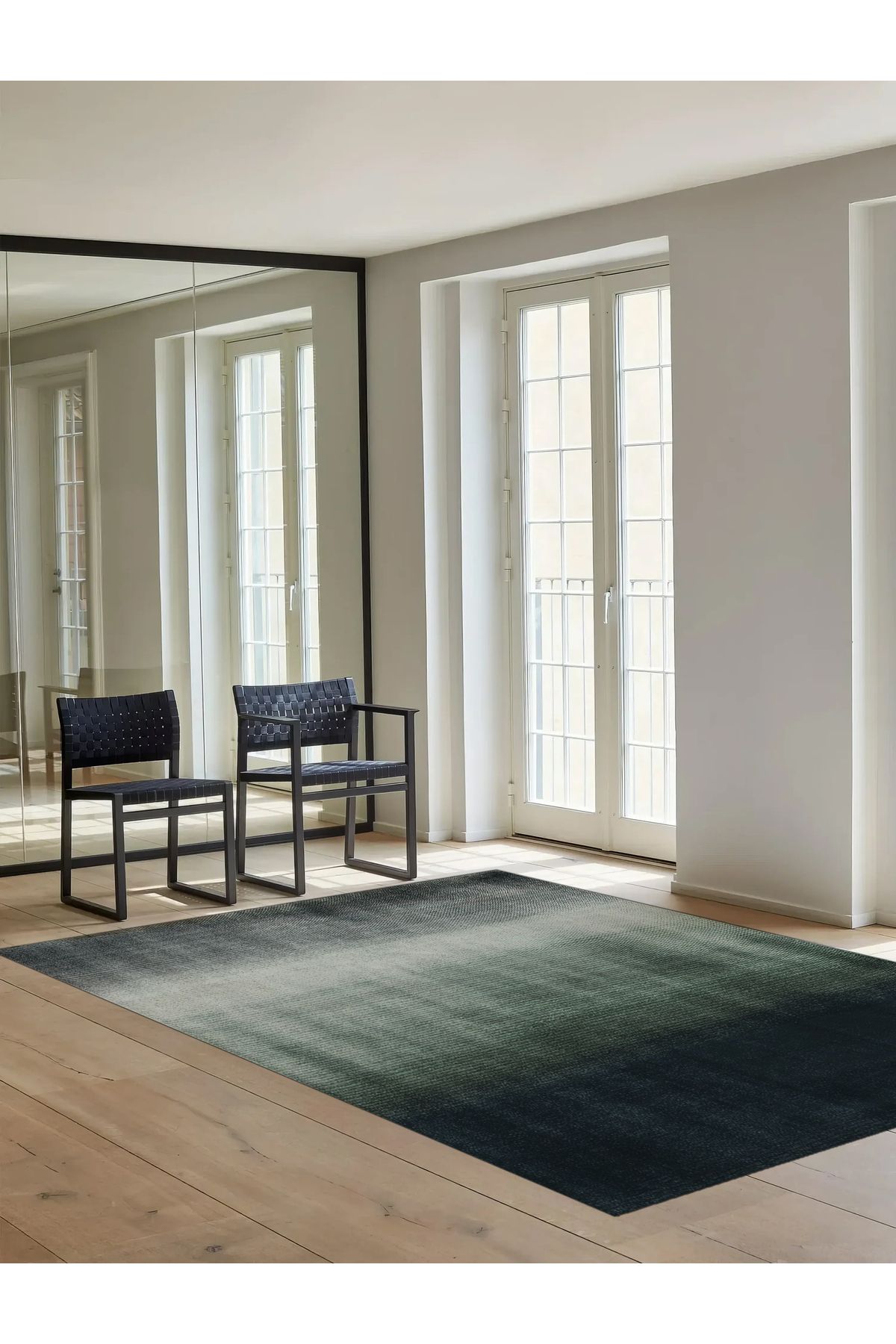 ArtEra Halı ODESSA 500 Siyah Yeşil Degrade Ombre Modern Halı Tasarım İnce Kilim Halı Ev Oda Salon Halısı