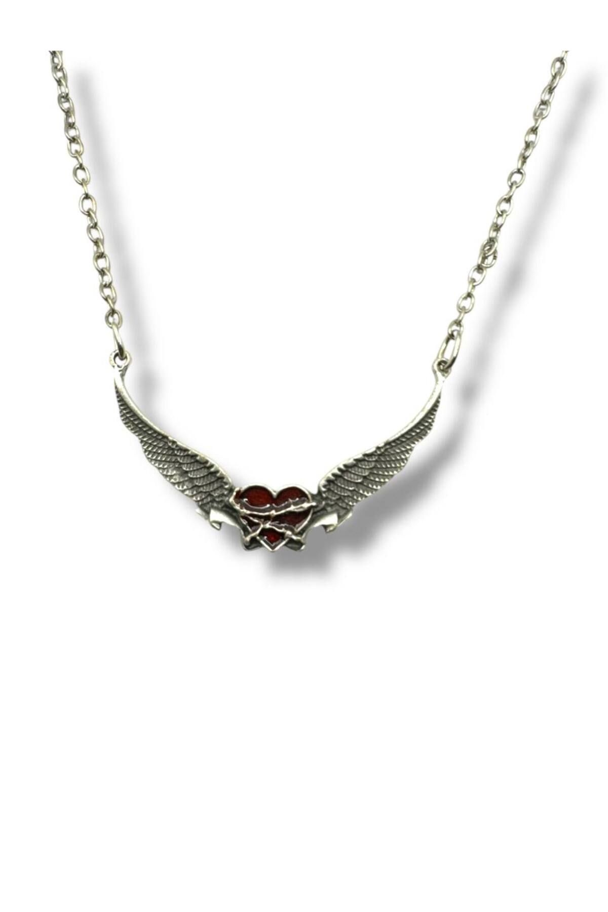 Herşey Nota Angel Wings Kırmızı Kalp Figürlü Unisex Kolye – Tutku ve Koruma Sembolü