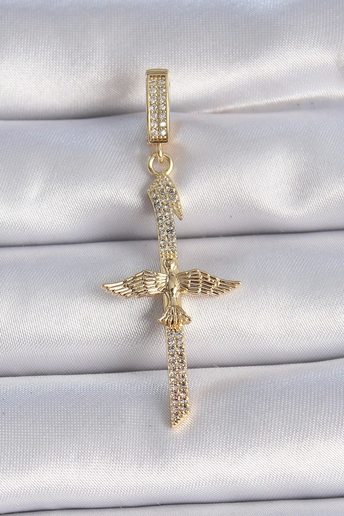 shopwave Pirinç Gold Renk Zirkon Taş Detaylı Elif Model Anka Kuşu Figür Ajda Charm