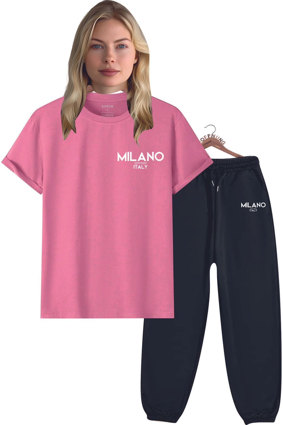 HOFFNUNG Unisex Erkek/Kadın Bisiklet Yaka MILANO ITALY baskılı Alt Üst eşofman Takım