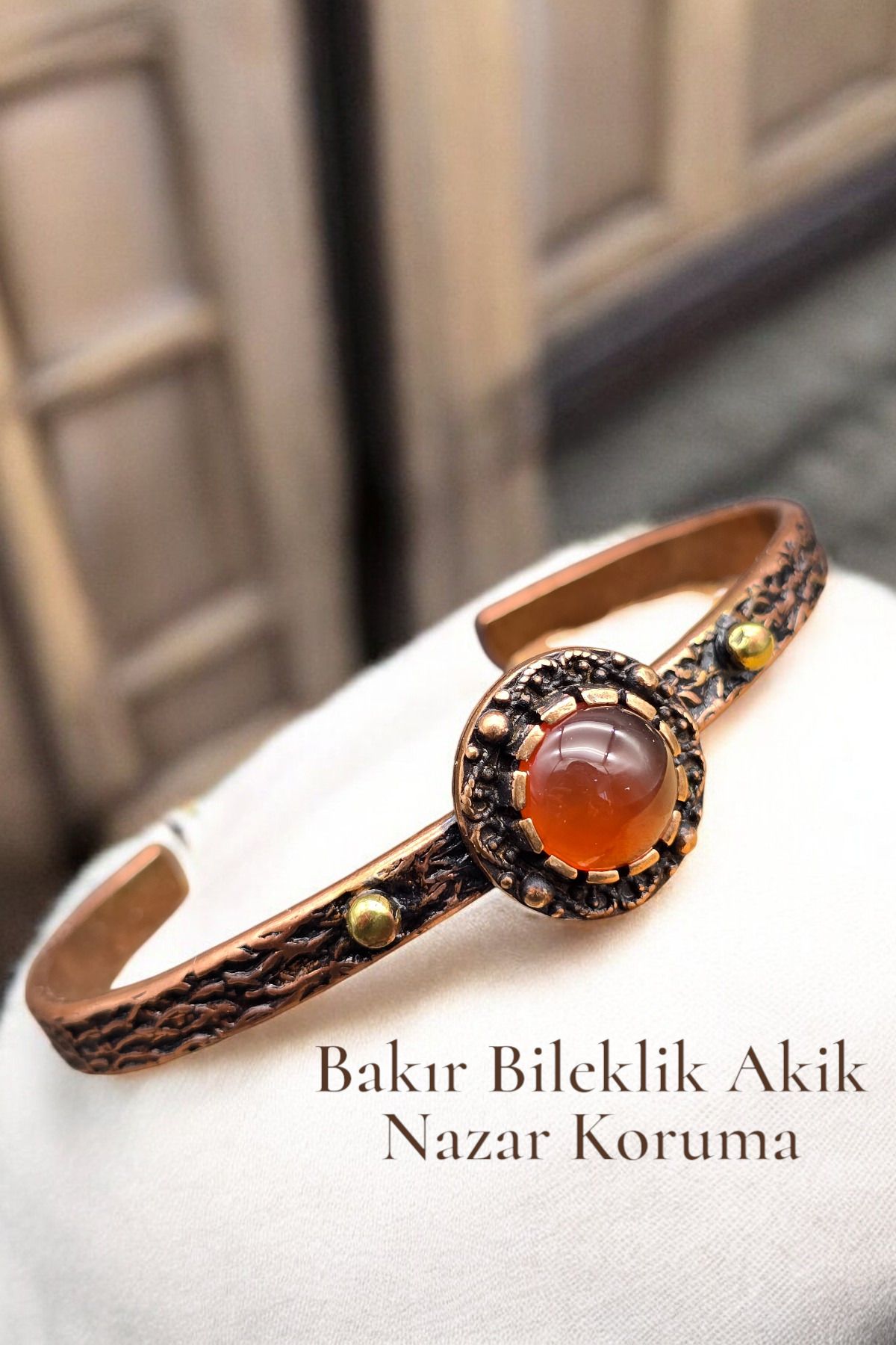 NBS Beautiful Naturel Stones Bakır Akik Saf Bileklik Ayarlanabilir ( Nazar , Koruma ) Antik Tasarım ( Hediyelik , Günlük )