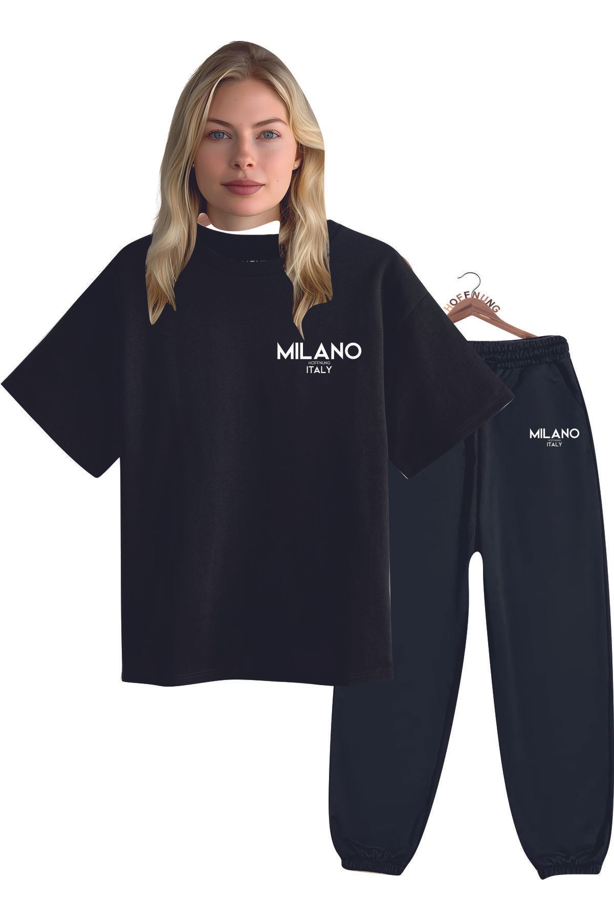 HOFFNUNG Unisex Erkek/Kadın Bisiklet Yaka MILANO ITALY baskılı Alt Üst eşofman Takım