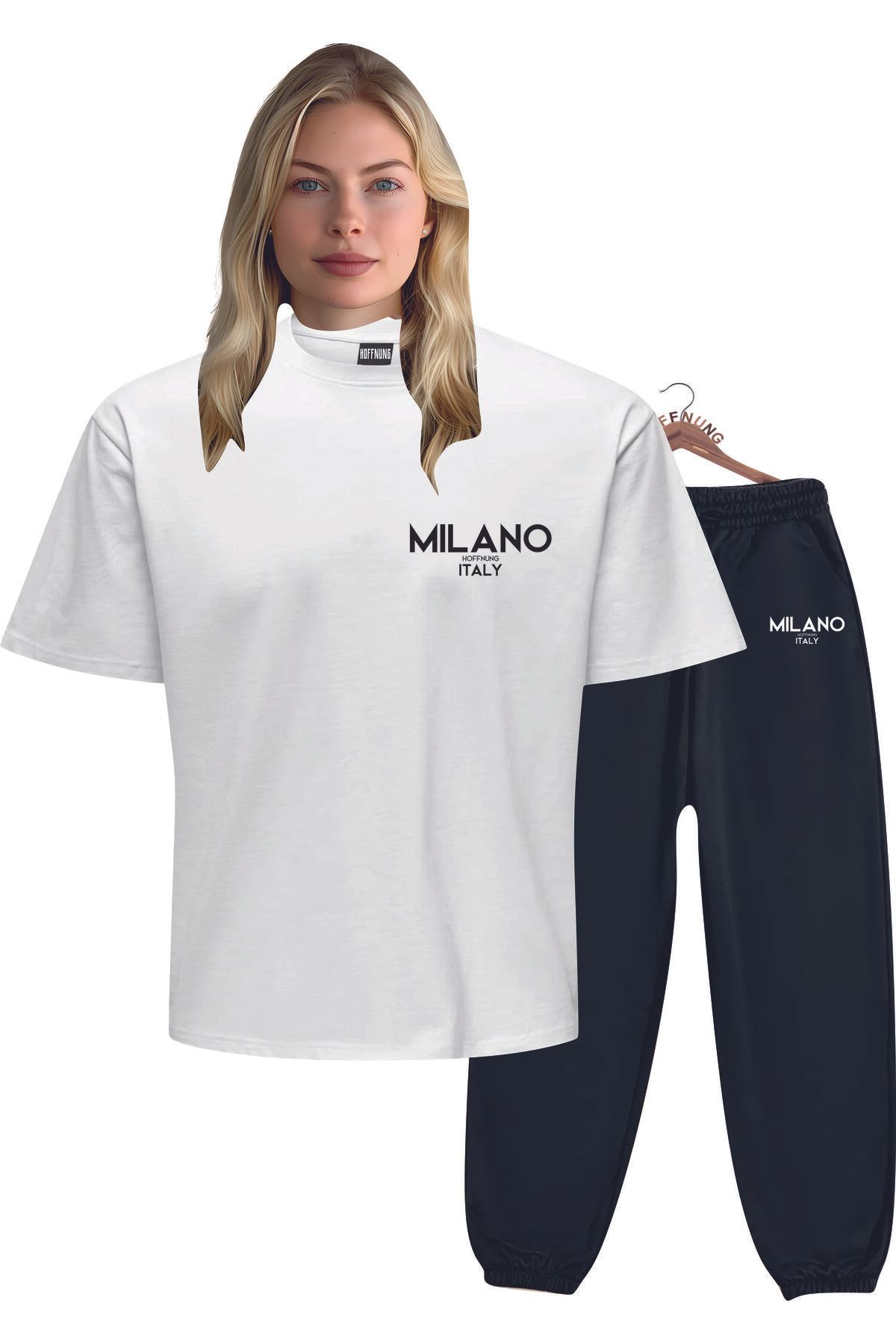 HOFFNUNG Unisex Erkek/Kadın Bisiklet Yaka MILANO ITALY baskılı Alt Üst eşofman Takım