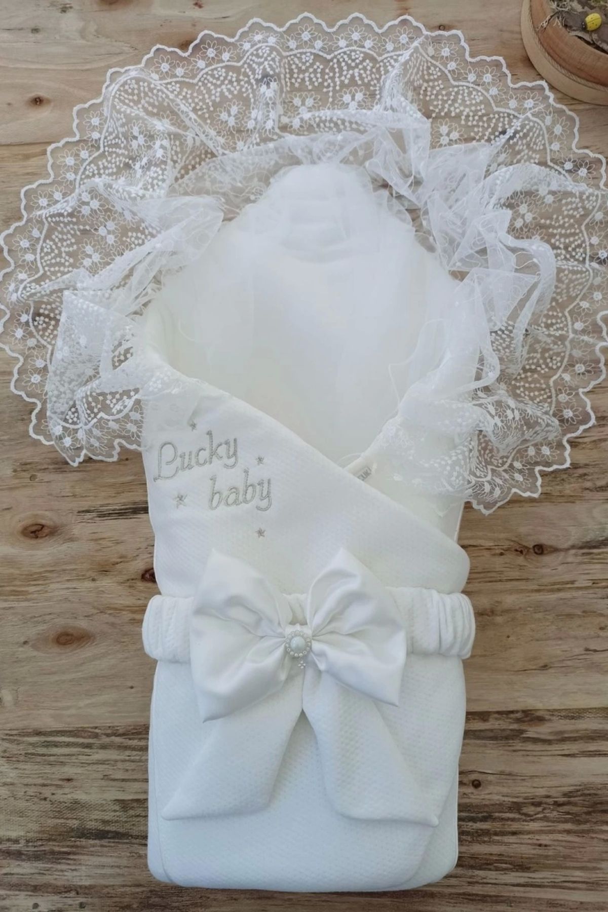 shopwave Yenidoğan Sahra Lucky Baby Nakışlı Kundak Bebek Battaniyesi