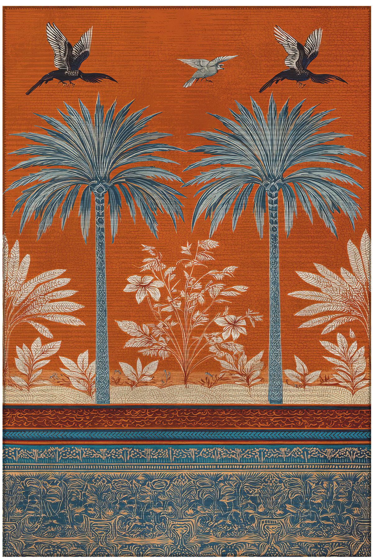 ArtEra Halı Pera 601 Turuncu Palmiyeli Bohem Halı Renkli Halı İnce Kilim Halı Hol Yolluk Ev Oda Salon Halısı