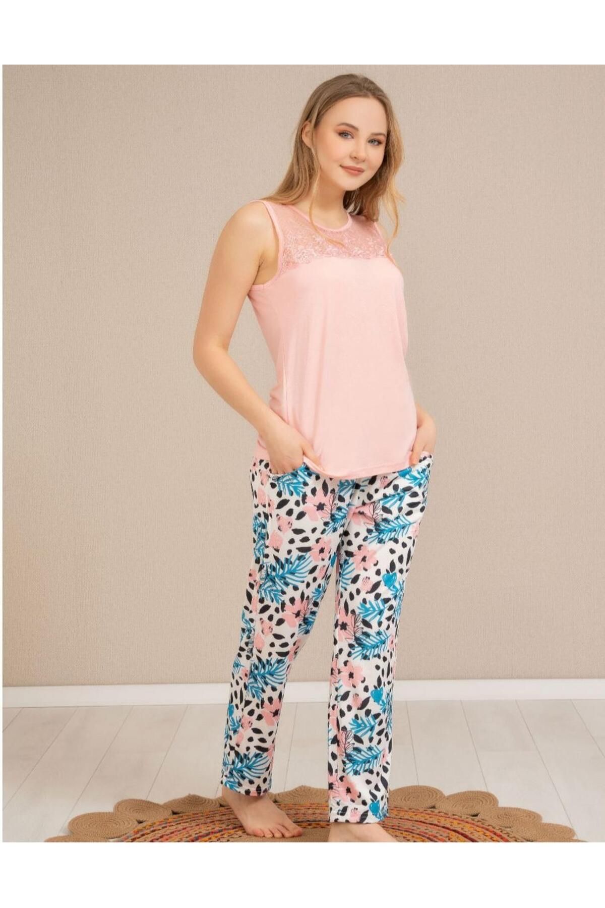 Baha Perfect Club Kadın Dantel Detaylı Bisiklet Yaka Kolsuz Pijama Takımı 4363 - 1 Adet