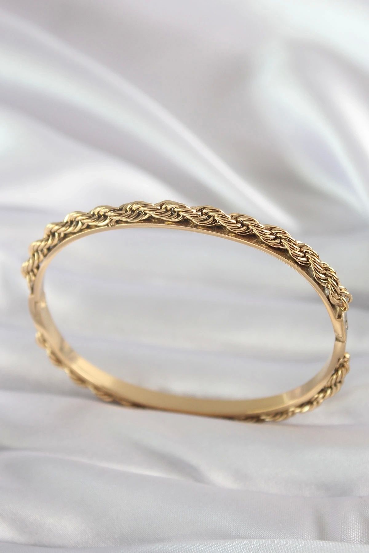 shopwave 316L Çelik Gold Renk Burgu Zincir Model Kadın Kelepçe
