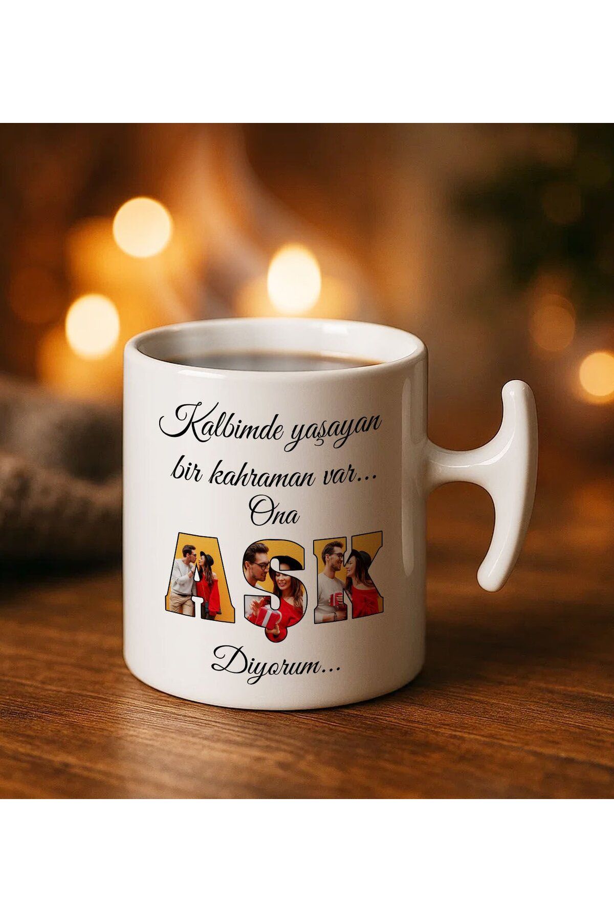 Bk Gift Kişiye Özel Fotoğraflı Aşk Tasarımlı Hammer Kulplı Beyaz Kupa Bardak-2, Arkadaşa Hediye, Sev