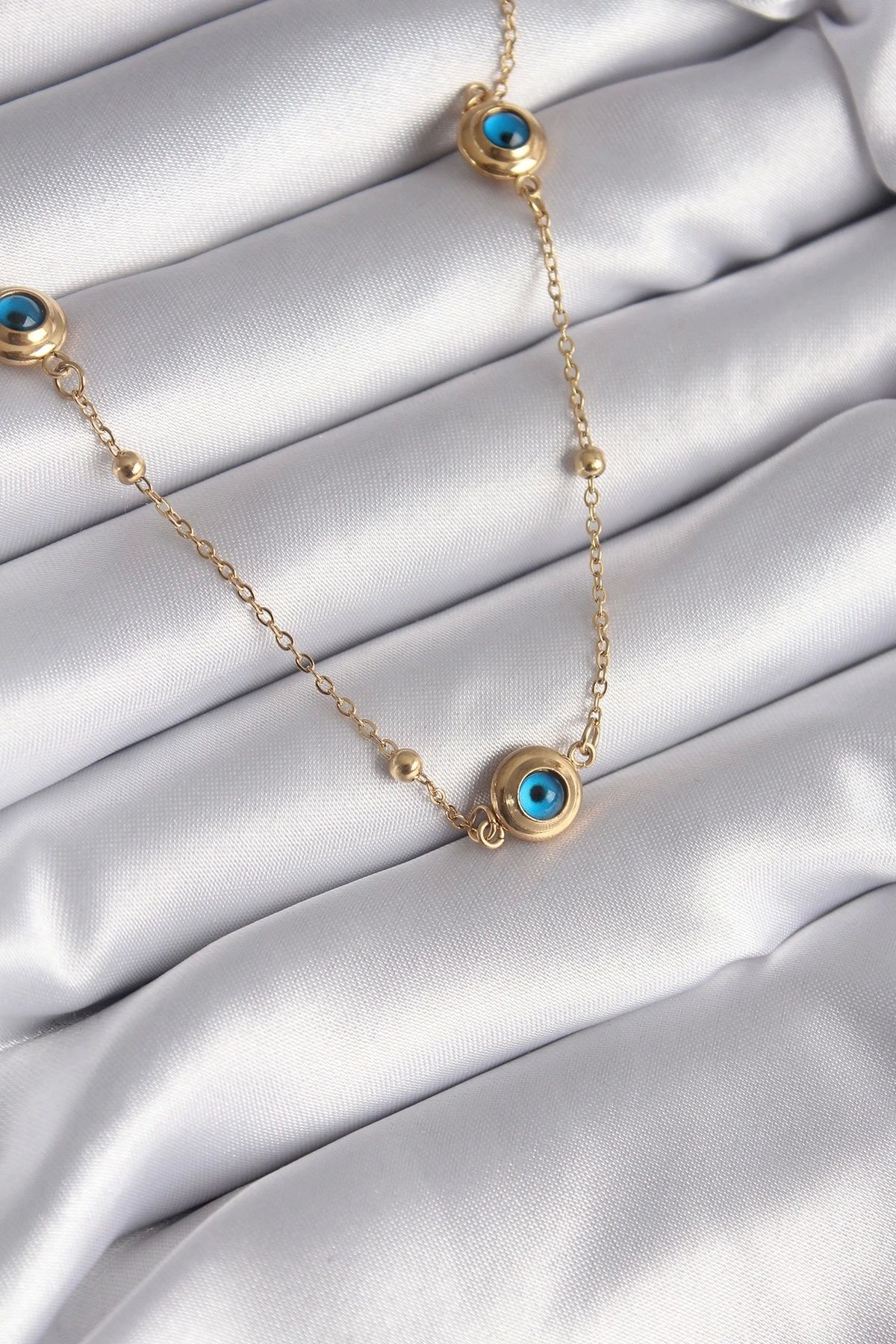 shopwave 316L Çelik Gold Renk Nazar Boncuk Model Kadın Kolye