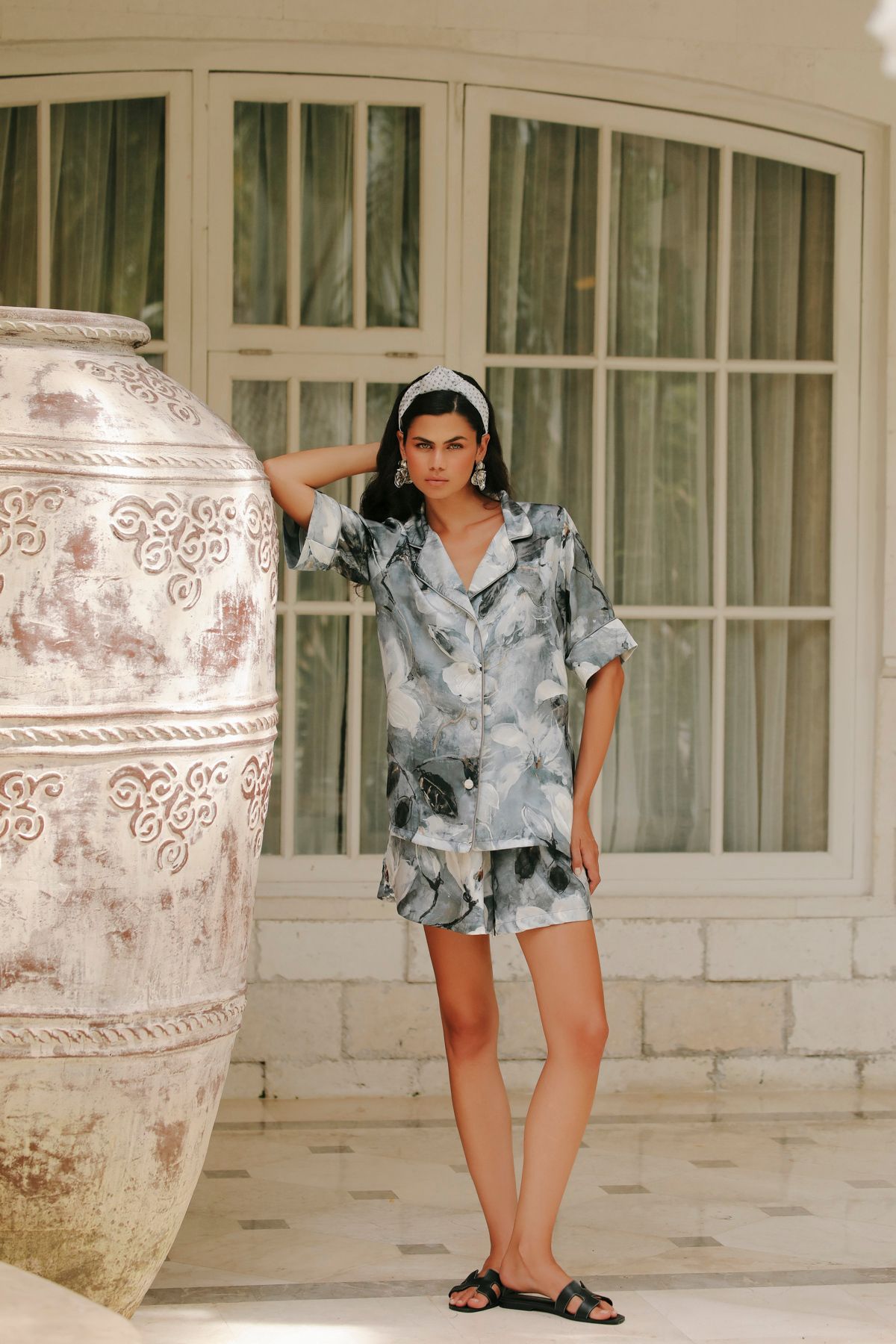 MODA MAİSON JESSIE ROSE SOMBRE ŞORT TAKIM - %100 İPEK SATEN GRİ