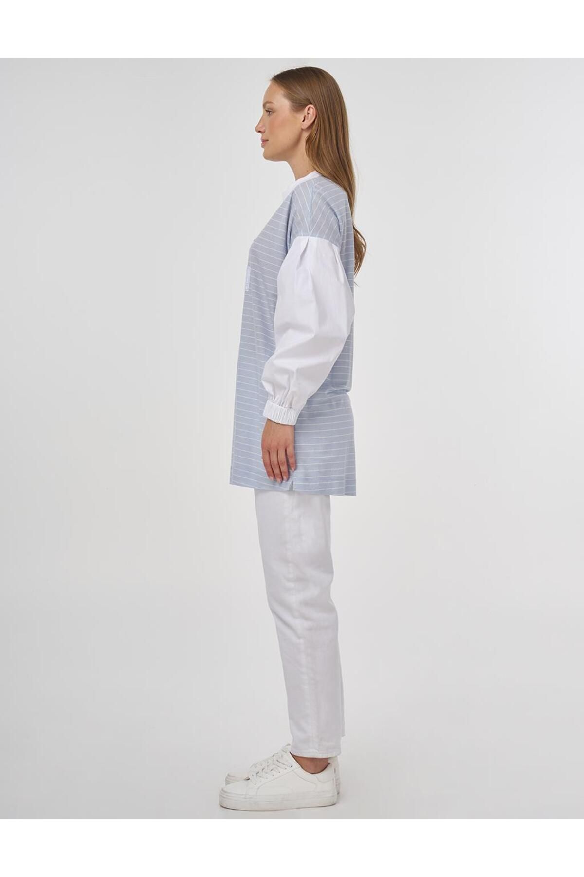 Kayra-Slogan Line Pattern Tunic Light Blue 4