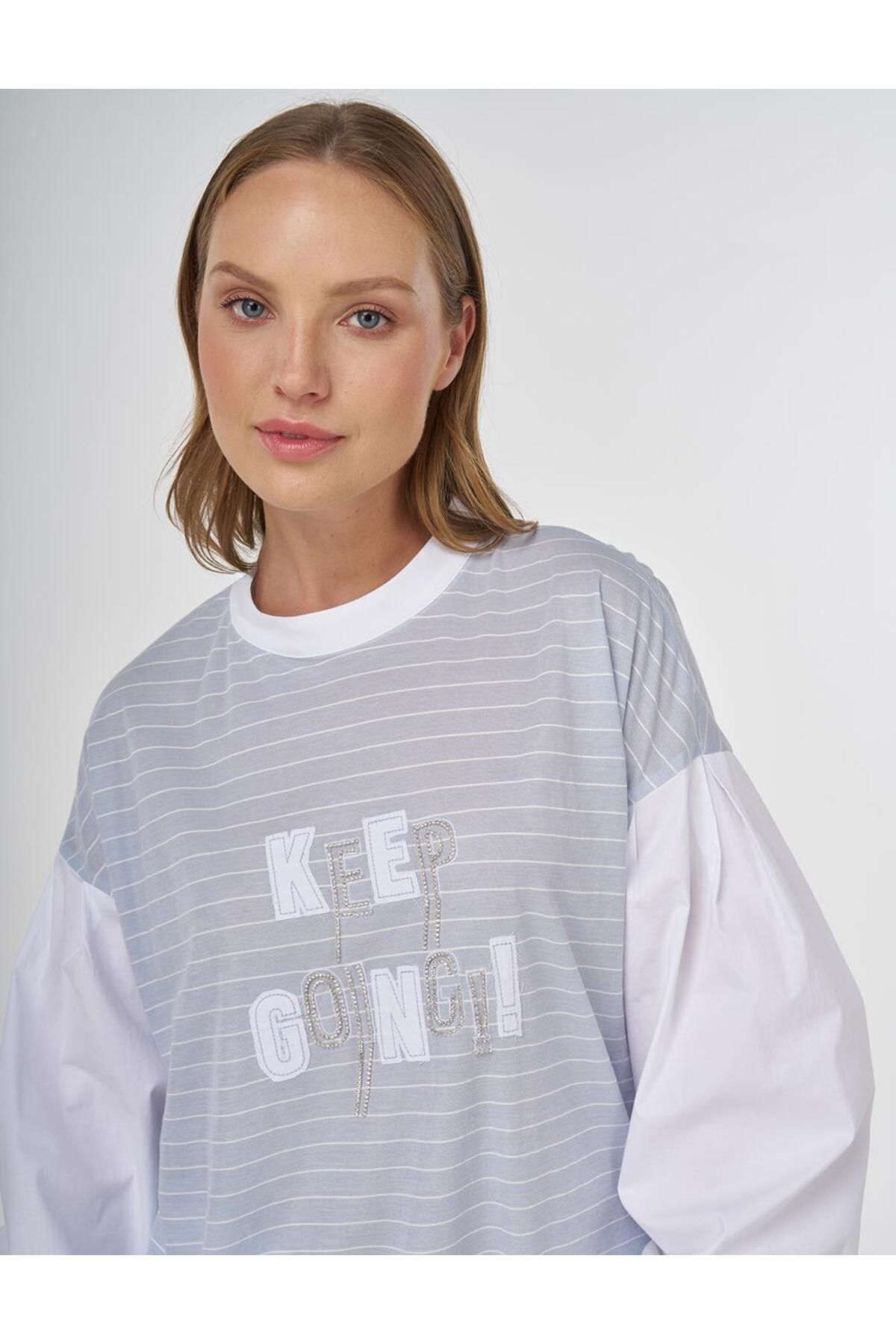 Kayra-Slogan Line Pattern Tunic Light Blue 7