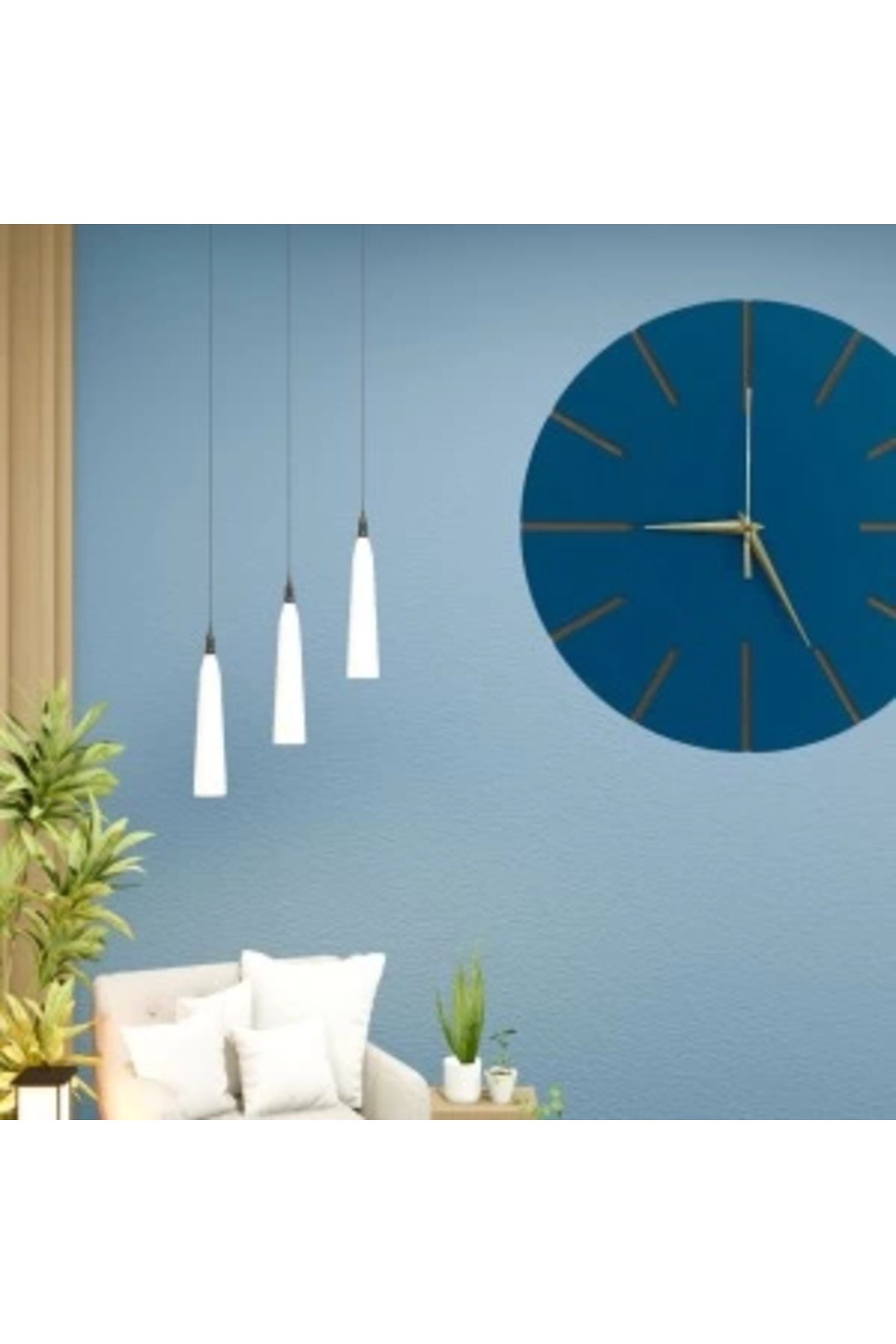 shopwave Ahşap Minimal Dekoratif Duvar Saati - 33x33 cm İndigo