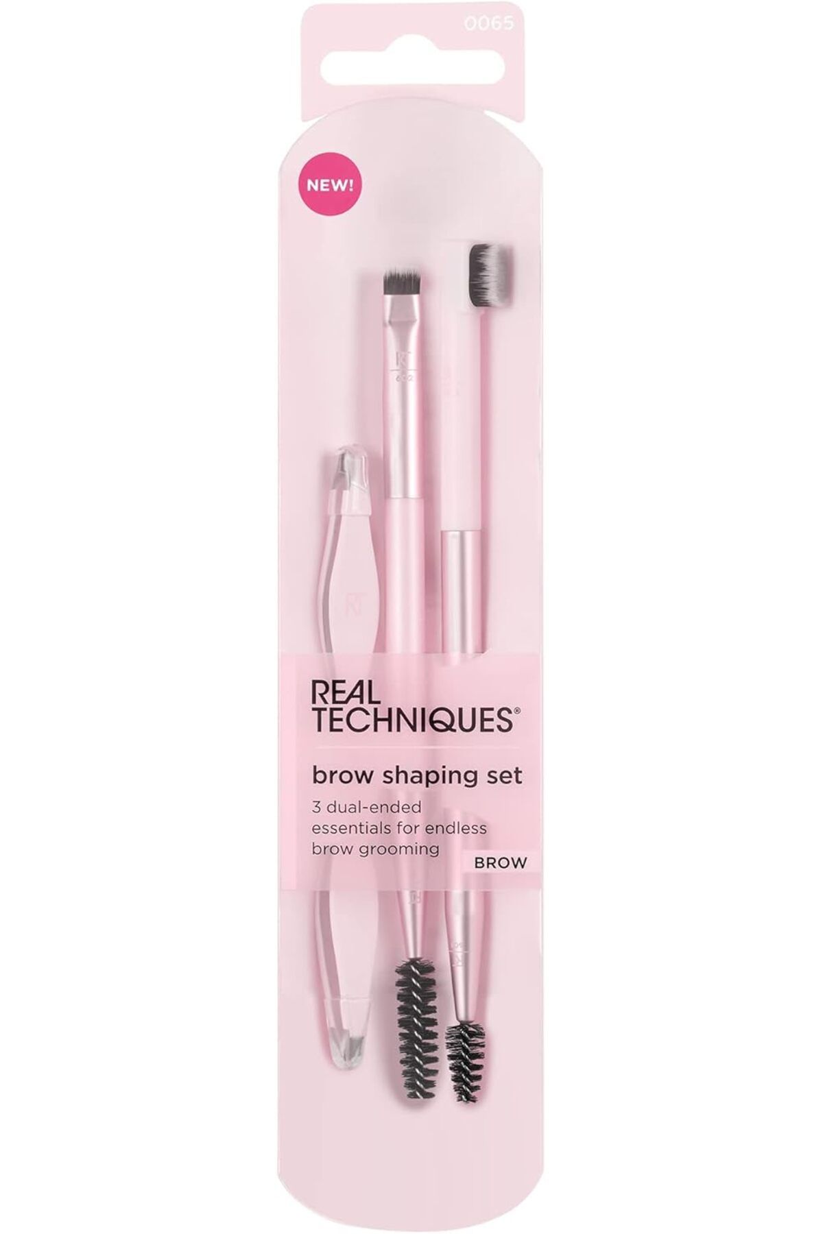 Real Techniques-Brow Shaping Set, Spoolie, Brow Brushes, Tweezers, Dual-Ended Eyebrow Tools, 3Pcs 1