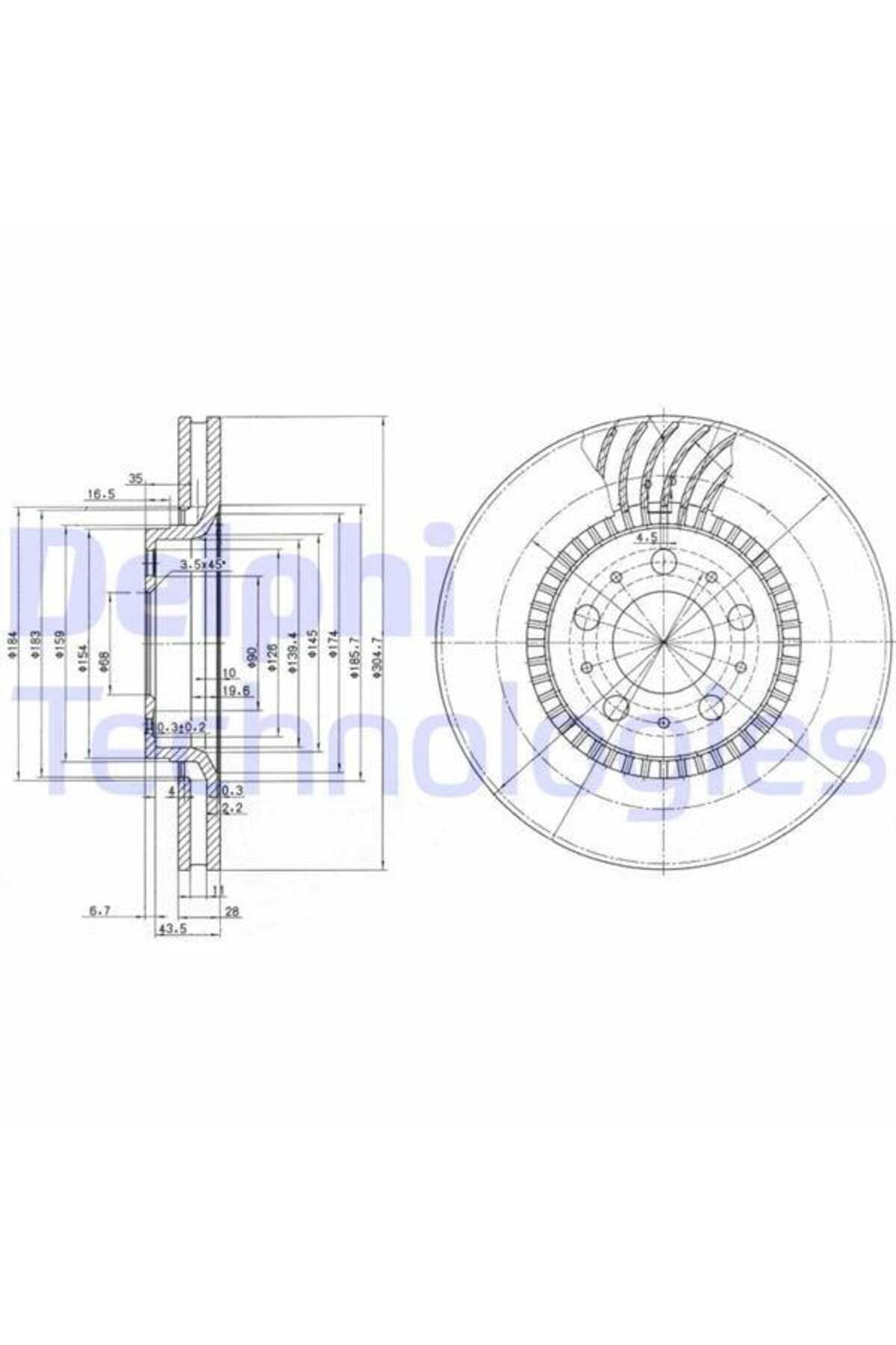 Universal ÖN FREN AYNASI VOLVO S60 00-10 S80 98-06 V70 97-07 XC70 00-07 305x25x5DLx BÜYÜK TİP DELİKLİ -9864784