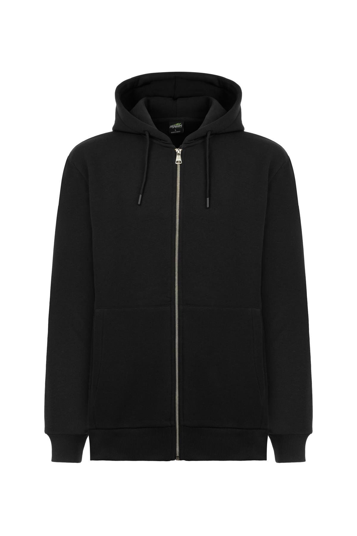 MYSPORT MY SPORT 5018 Erkek Yumuşacık Kapüşonlu Organik Pamuk Kanguru Cepli Regular Siyah Sweatshirt
