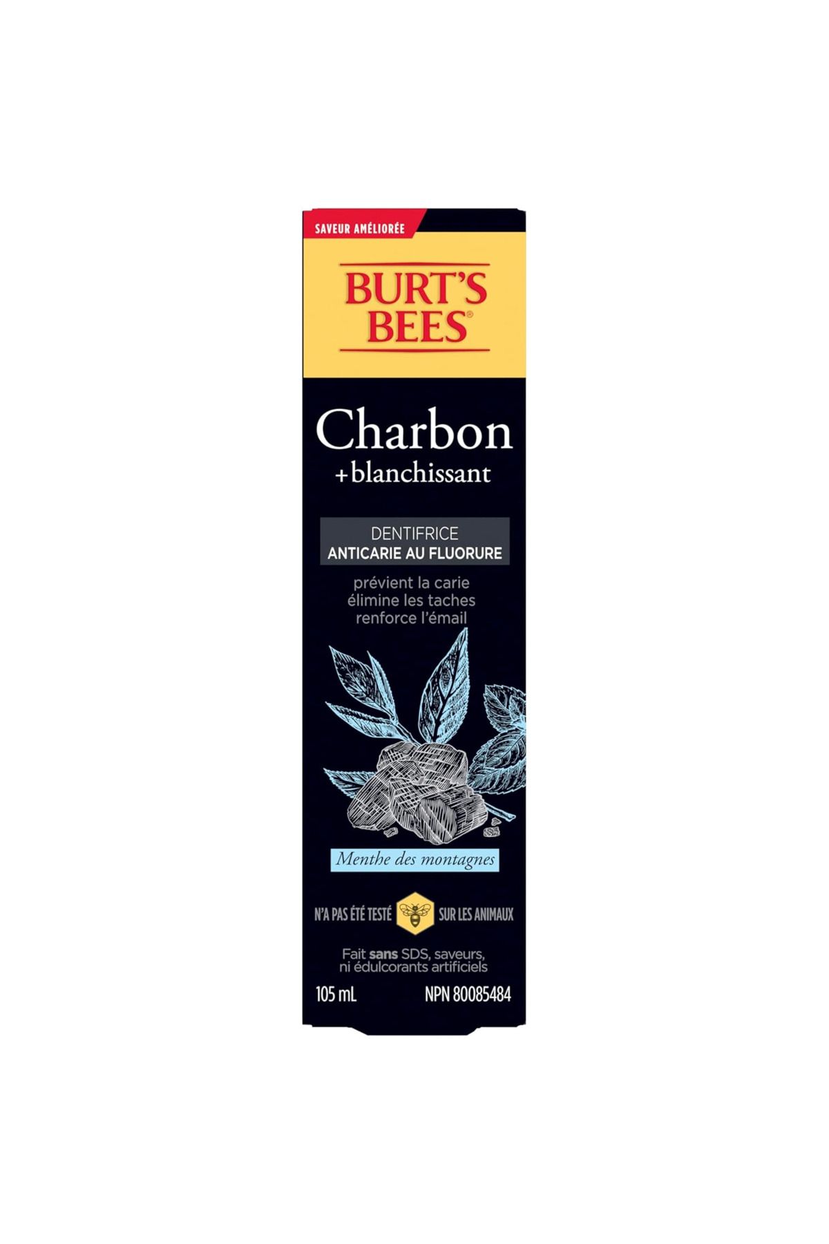 Burt's Bees-Charcoal Fluoride, Toothpaste with Carbon and Fluoride, Mountain Mint, 105 ml 2
