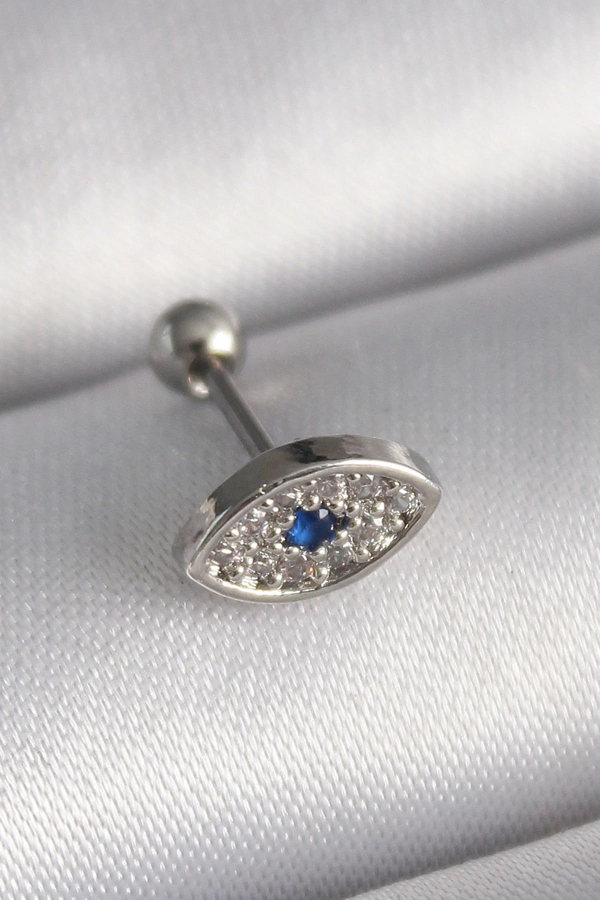 shopwave 316L Çelik Gümüş Renk Zirkon Taşlı Göz Tragus Piercing