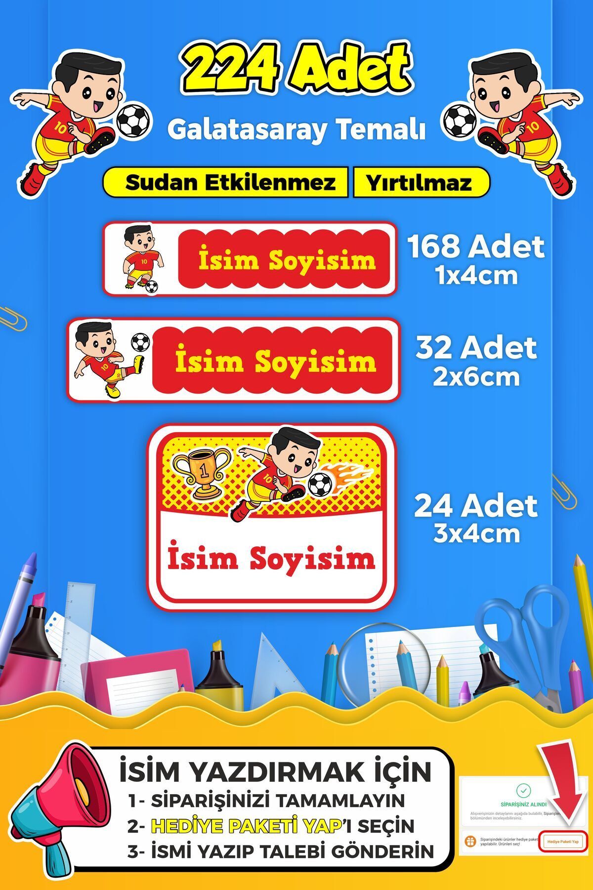SB store Futbol Temalı Okul Kreş Kişiye Özel İsim Etiket Seti - Model 285