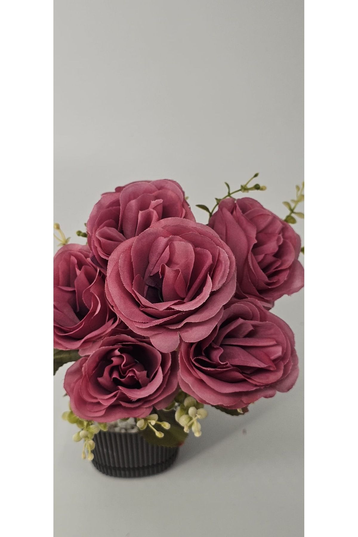 YAPAY ÇİÇEK DERYASI 34 Cm gül kurusu rengi 7 kafalı lotus gülü ev dekor saksı süsü